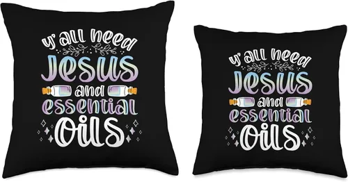 Vista 3 de Christian EO Practitioner Y’All I Need Jesus Essential Oils Throw Pillow