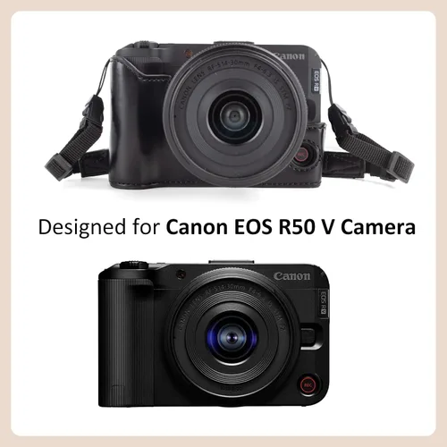 Vista 2 de MUZIRI KINOKOO Funda para cámara Canon EOS R50 V, cubierta protectora de cuero PU para cámara digital EOS R50 V/R50V con lente RF-S14-1.181 in