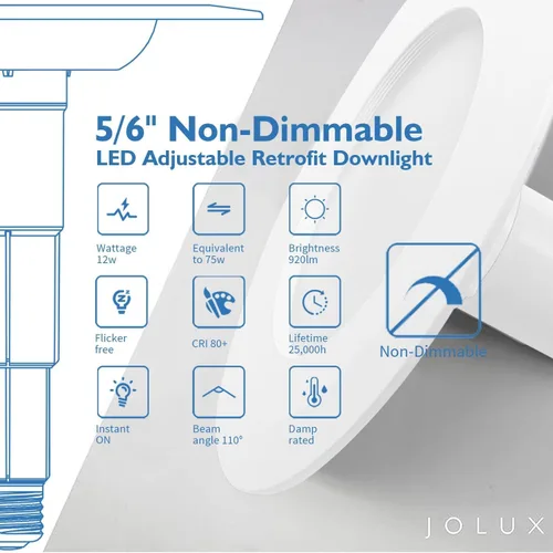 Vista 3 de Jolux - Paquete de 6 focos LED retrofit no regulables de 5/6 pulgadas, 3000 K Telescoping rods adjust to housing depth for a flush fit; 12W