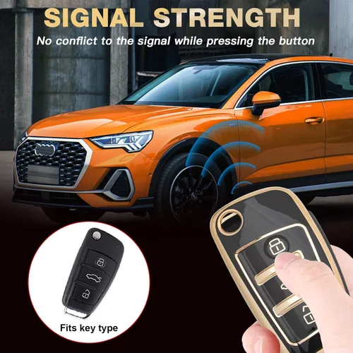 Vista 3 de Xotic Tech - Funda protectora de TPU con 3 botones de protección completa para llave sin llave, control remoto, con llavero compatible con Audi A3
