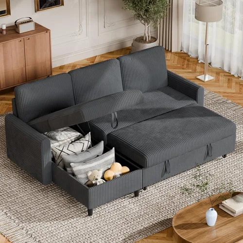 Vista 8 de Vongrasig Sofá cama con almacenamiento para espacios pequeños, sofá convertible pequeño extraíble con diván de almacenamiento, sofá cama modular