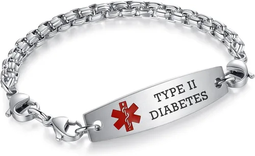 Vista 225 de Brazaletes de alerta médica ajustables de 7.5" a 9" para mujer/hombre, de acero inoxidable, intercambiables Cadena de bloque
