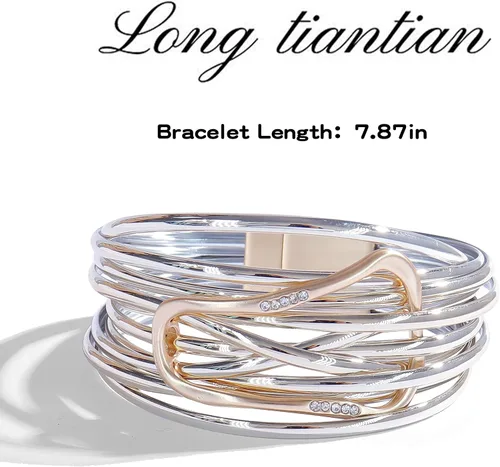 Vista 6 de Long tiantian Pulseras para mujer, pulseras de corazón para mujer, pulseras apilables de moda para mujer, pulseras apilables para mujer, pulseras