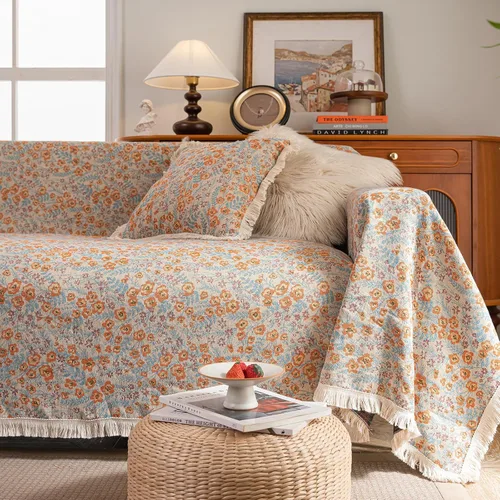 Vista 10 de vctops Fundas de sofá jacquard vintage para sofá seccional patrón de pájaros funda de sofá con flecos para perros fundas de sofá de dos plazas funda