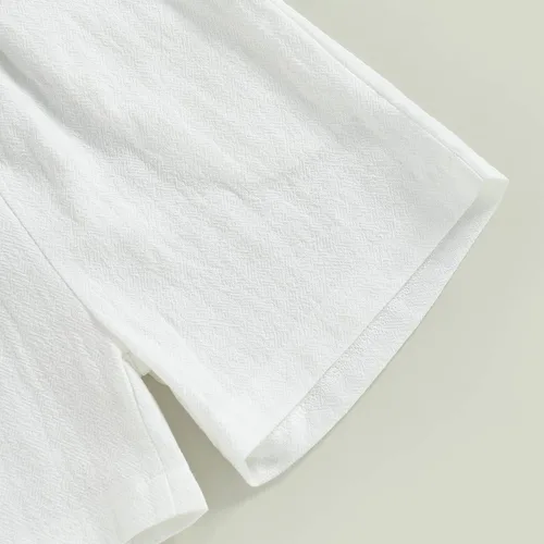 Vista 6 de BULINGNA Conjunto de 2 piezas de camiseta de manga corta con botones y pantalones cortos para bebé, algodón, lino, verano