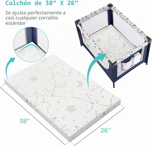Vista 2 de YENING Cubrecolchón transpirable de 38 x 26 pulgadas, impermeable, para Pack N Play, con correa, paquete de 2 2 Paquete Normal