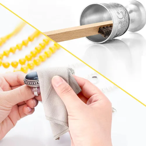 Vista 5 de Patelai Juego de 6 esmaltes de plata, 4 cepillos de pelo de caballo de limpieza de madera de plata con 2 piezas de tela pulida, kit de limpieza