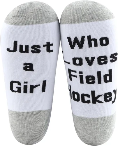 Vista 6 de CMNIM Calcetines novedosos de regalo de hockey sobre césped para niñas, solo una chica que ama el hockey sobre césped, regalo para jugadores