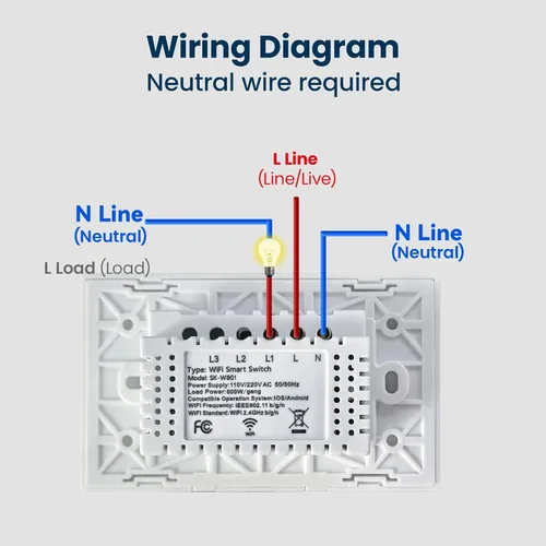 Vista 7 de Interruptor de luz inteligente, requiere cable neutro, blanco 1 botón 4.65 X 2.83 X 1.34 Inches,Only 2.4GHz Wi-Fi,Voice Control,Work with