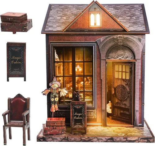 Vista 9 de Kit de bricolaje para rincón de libros en miniatura - Kit de casa de muñecas con iluminación LED para adultos y adolescentes, rincón de libros