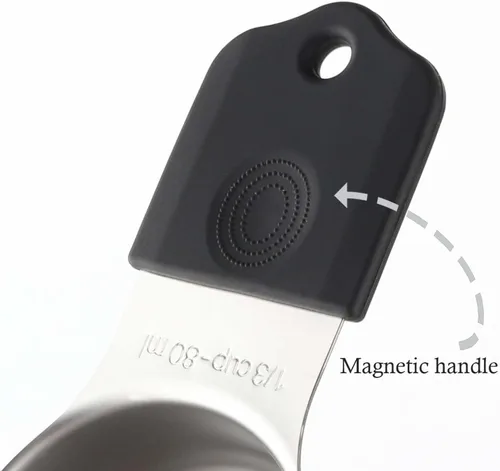 Vista 4 de Juego de tazas medidoras magnéticas de acero inoxidable, tazas medidoras de metal resistentes para ingredientes secos y líquidos (negro)