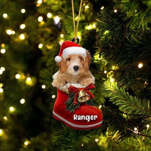 Vista 75 de Amantes de los perros de Navidad – Akita Inu Dog in Santa Boot Adorno de Navidad, adorno personalizado en forma 2D, adorno de Navidad, personaliza