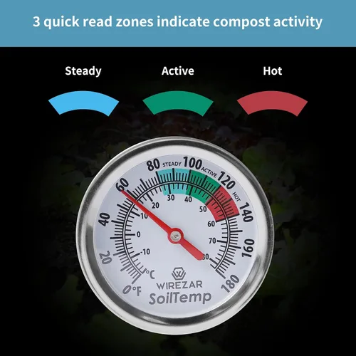 Vista 3 de Termómetro de suelo, vástago de acero inoxidable de 5 pulgadas, impermeable, fácil de leer Termómetro de temperatura del suelo para compostaje