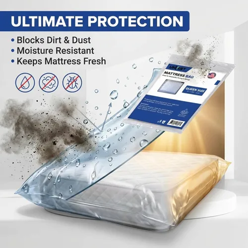 Vista 3 de Bolsa protectora de colchón impermeable Queen para mudanza y almacenamiento, resistente de 0.079 in (90 x 100 pulgadas), fabricada en Estados