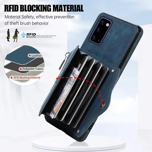 Vista 4 de Funda de teléfono para Samsung Galaxy Note 20 5G con protector de pantalla de vidrio templado, correa cruzada para muñeca, soporte para tarjeta