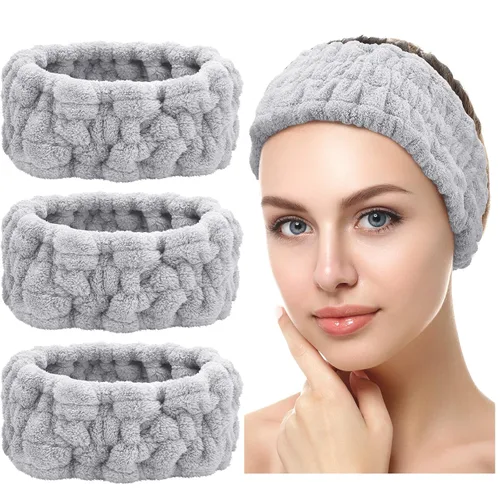 Vista 12 de Chuangdi Diadema de spa de 3 piezas para mujer, diadema de maquillaje facial, diadema de tela de rizo suave para lavar, máscara facial, regalos