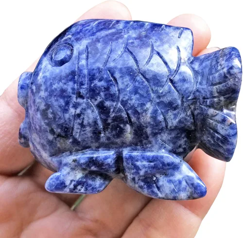 Vista 10 de Fekuar Figura de pez aventurina azul tallada a mano, con cristal curativo y estatua de bolsillo para decoración del hogar, escultura Fengshui de 2.0