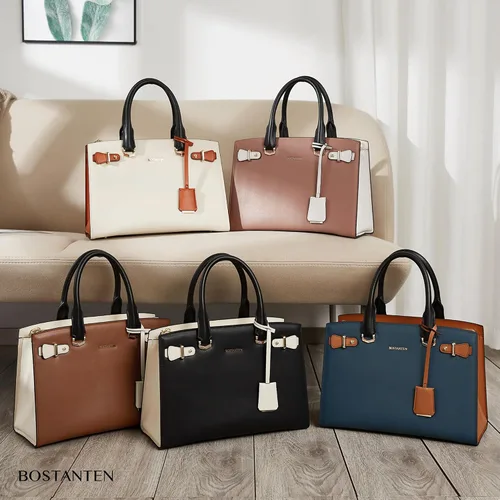 Vista 6 de BOSTANTEN Bolso de cuero para mujer, bolso bandolera con asa superior