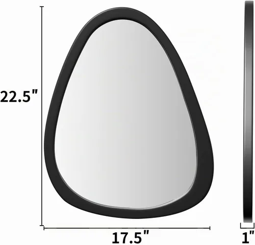 Vista 6 de Espejo de pared irregular de 22.5" x 17.5", espejo con marco de madera negra, espejo de pared asimétrico para sala de estar, dormitorio, baño Negro