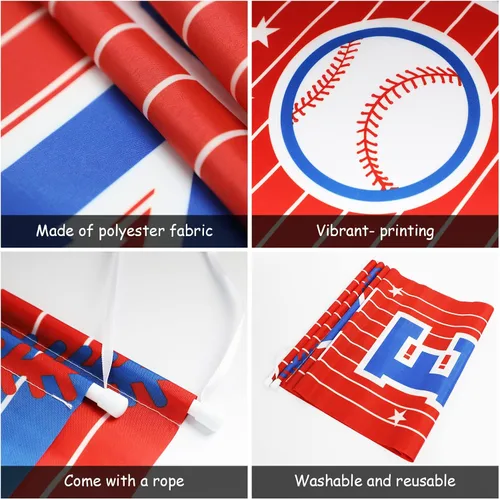 Vista 3 de Decoraciones de fiesta de béisbol con temática de béisbol, letrero de porche de cumpleaños, cartel colgante para puerta de béisbol, deportes