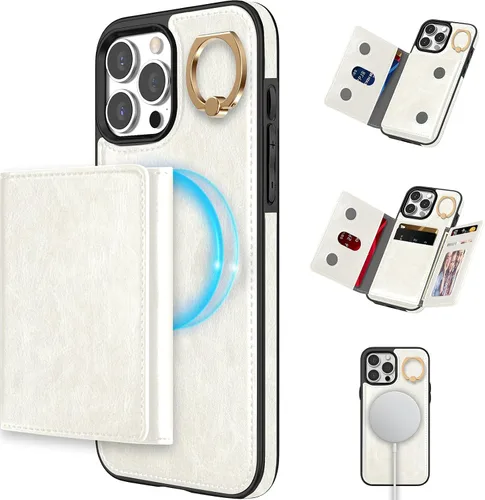 Vista 8 de LOHASIC Funda tipo cartera para iPhone 12 Pro Max, soporte para 6 tarjetas, parte trasera magnética desmontable, compatible con Mag-Safe, funda