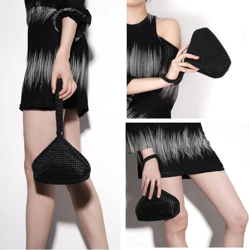Vista 2 de Bolso de noche para mujer - Tamaño más grande mejorado, clutch de muñeca con diamantes de imitación completos brillantes para fiesta, boda, cita