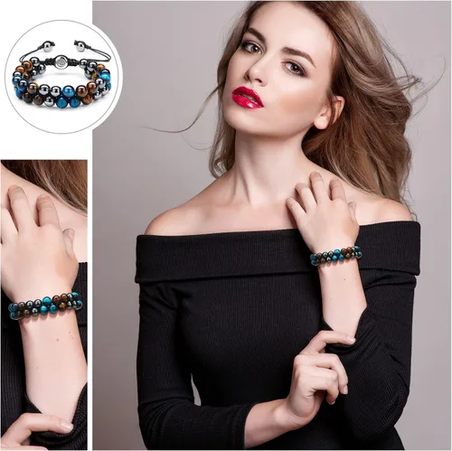 Vista 5 de 2 pulseras de cuentas de roca de lava, pulsera de triple protección, pulsera de hematita, obsidiana negra, ojo de tigre, pulsera de cuentas