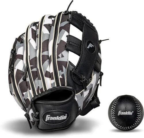Vista 10 de Franklin Sports Juego de guantes de teeball + pelota para niños Negro
