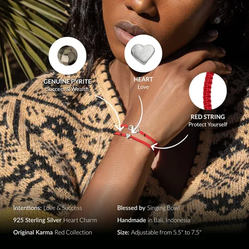Vista 2 de Pulsera de cuerda roja ajustable, dije de 18 quilates para mujer, hecha a mano en Bali para suerte y éxito, tamaño 6 a 8 pulgadas