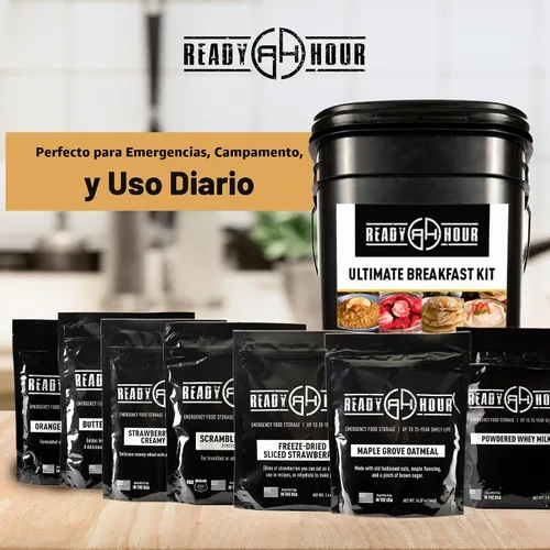 Vista 4 de Ready Hour Cubo de Desayuno (128 Porciones), Suministro de Alimentos de Emergencia, Kit de Alimentos de Emergencia, Alimentos con Vida Útil de 25