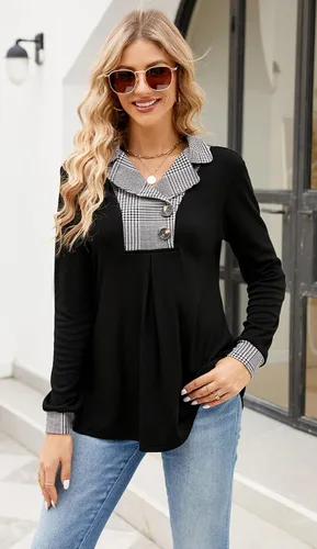 Vista 3 de Newchoice Womens Long Sleeve Tunic Tops for Leggings Casual Notch Collared Button Sweatshirts Pullover Shirt Tops