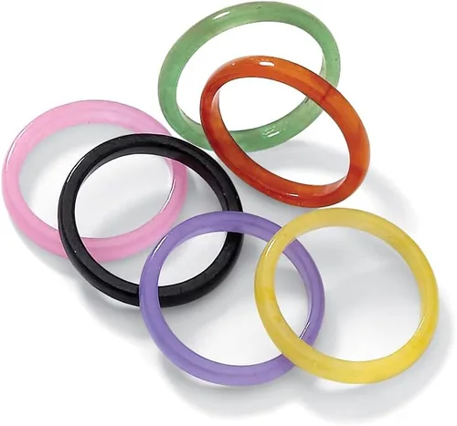 Vista 4 de PalmBeach - Juego de 8 anillos intercambiables de plata de ley y jade multicolor, tallas 5-10