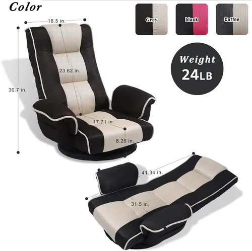 Vista 2 de Silla de suelo giratoria de 360 grados para juegos con reposabrazos, silla plegable de piso con respaldo acolchado de múltiples ángulos, sofá