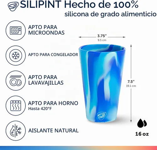 Vista 4 de Silipint Vaso de pinta de silicona de 16 oz – Vaso de silicona reutilizable irrompible sin BPA – Flexible apto para lavavajillas, microondas