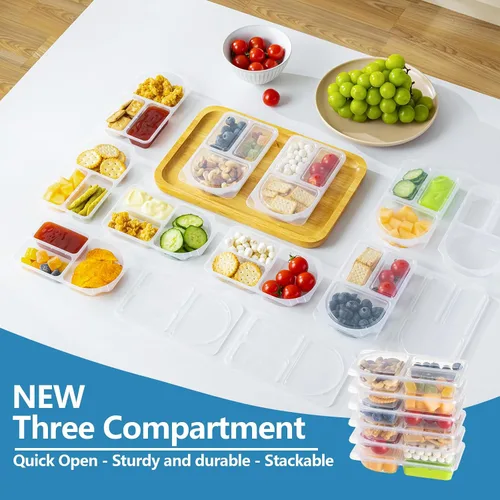 Vista 4 de TAIHUIMY 9oz Recipientes reutilizables para bocadillos con tapas para niños, nuevos contenedores de preparación de comidas de 3 compartimentos