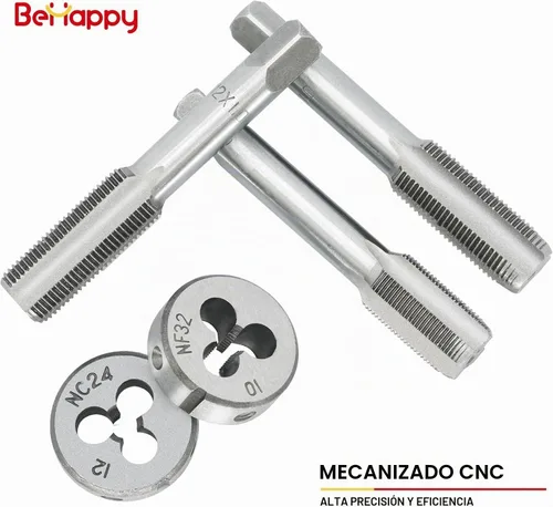 Vista 4 de BeHappy Juego de machos y terrajas de 40 piezas, tamaño métrico estándar M3 a M12, juego de herramientas de roscado para cortar roscas externas e