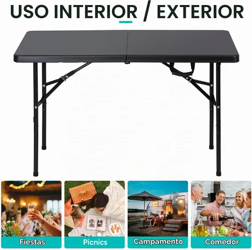 Vista 8 de ZenStyle Mesa plegable resistente de 4 pies, parte superior de plástico y patas de acero, mesa de utilidad para interiores y exteriores con asa