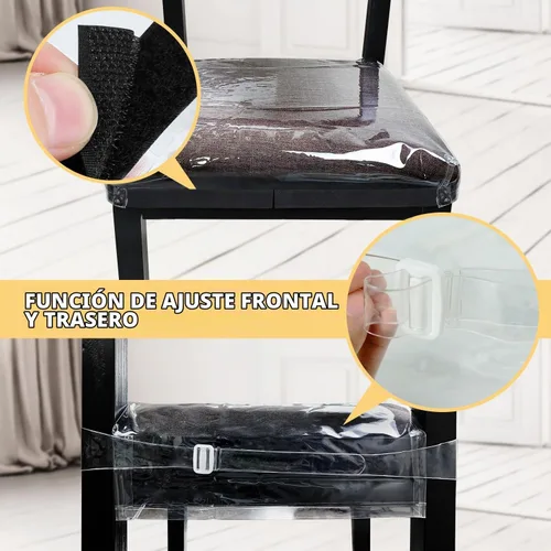 Vista 3 de Paquete de 4 fundas de plástico grandes para sillas de comedor, protectores de asiento de silla transparentes con correa de cinturón ajustable