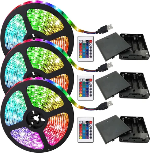 Vista 14 de Tira de luces LED alimentadas por batería, 5050 2M/6.6 pies, tira de luz LED RGB flexible que cambia de color, 60 LED de 5 V alimentada por batería