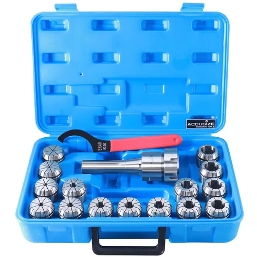 Vista 11 de Accusize Industrial Tools R8 Shank Plus 8 Pcs Sistema de Collet Er16, 3/32" - 3/8", 1 Llave en una Caja Ajustada, 0223-0944 3/32"-3/8", Alloy