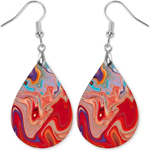 Vista 43 de Dangle Earrings for Women Colorful Dangling Drop Statement Jewelry Printed MDF Wood Teardrop Double Side Print Handmade by The Painted Pug