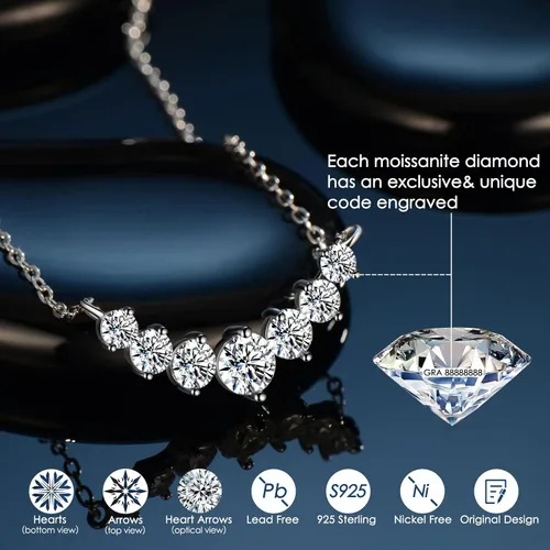 Vista 5 de Diamond Pendant Necklaces for Women, Moissanite Necklace 0.5Ct-7.6Ct, Anniversary Birthday Gifts for Wife, Soulmate, Jewelry Gift for Women Mom