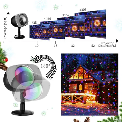 Vista 4 de Proyector de luces navideñas de nevadas – Efectos de iluminación dinámicos de caída de nieve al aire libre para Navidad, paisaje, casa, jardín