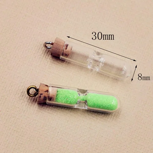 Vista 5 de 10 piezas lindo reloj de arena pequeña botella de corcho de vidrio mini reloj de arena vial colgante joyería encantos DIY (1.181x0.315 in)
