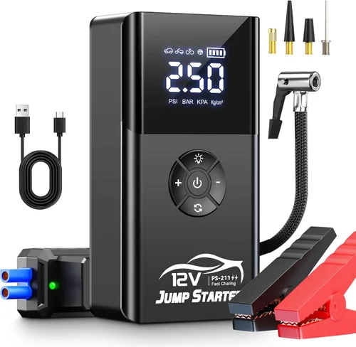 Vista 8 de Arrancador con compresor de aire, 8000 A 180 PSI, batería portátil de coche (todo gasolina/12L diesel) 12 V caja de salto de automóvil cargadores