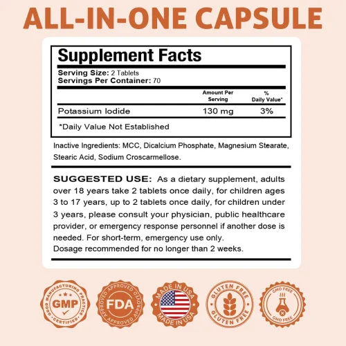 Vista 3 de Health Dose Tabletas de potasio + yoduro (KI) – 130 mg 140 tabletas – para apoyo tiroideo, metabolismo celular y equilibrio electrolítico – Sin OMG