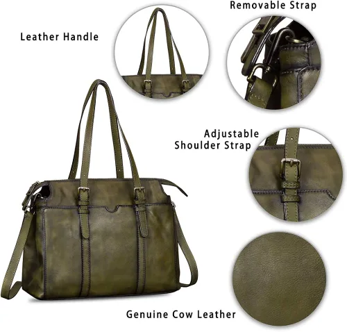 Vista 6 de IVTG Bolso de cuero genuino para las mujeres vintage hecho a mano superior manija bolso Crossbody Satchel