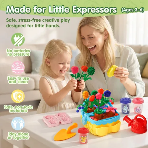 Vista 5 de Crelloci Juego de masa de color cesta de flores para niños a partir de 3