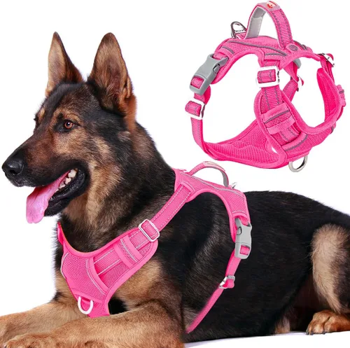 Vista 71 de BARKBAY Arnés Oxford sin tirones para perro con bolsillo para etiqueta de identificación, resistente, reflectante, fácil control para perros grandes