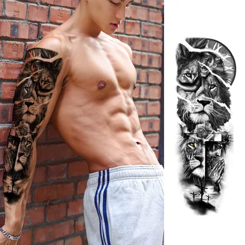 Vista 5 de Manga de Tatuajes Temporales de Animales, 8 Hojas de Tatuajes Temporales Grandes, Manga Completa de Tatuajes Temporales para Mujeres, Tatuajes